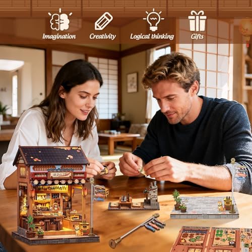 Cutefun Book Nook Kit - DIY Miniature House Kit for Adults, Teens and Beginners, Japanese Izakaya Booknook Tiny House Bookshelf Decor 3D Wooden Puzzles, Gifts for Friends and Family (Izakaya Shop) - Image 4