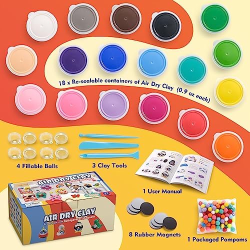 Drama Planet Air Dry Clay Kit for Kids, Make 8 Fridge Magnets - Image 2