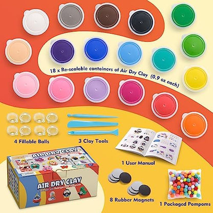 Drama Planet Air Dry Clay Kit for Kids, Make 8 Fridge Magnets - Image 2