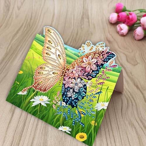 6 Pack DIY Diamond Painting Greeting Card Kit Butterfly Lawn, 5D Diamond Art Christmas Birthday Holiday Foldable Thank You Cards Blessing Greeting Card, Art Crafts Kit Creative Envelope - Image 3