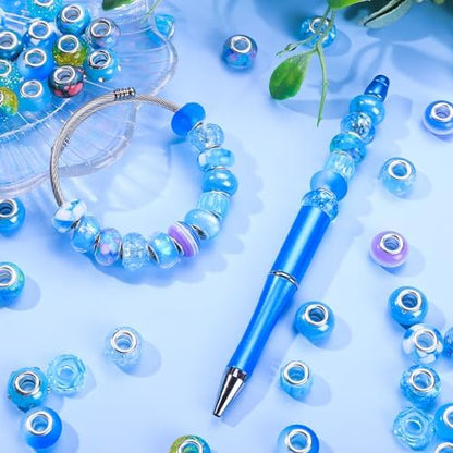 Aipridy Large Hole European Beads, Craft Supplies Kit，Assorted Mixed Color Lampwork Spacer Beads for DIY Bracelet Jewelry Making (100, Aqua) - Image 4
