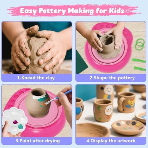 Pottery Wheel for Kids with Air Dry Clay Kit, 12 Paints & Tools, Ages 6-12 - Image 4