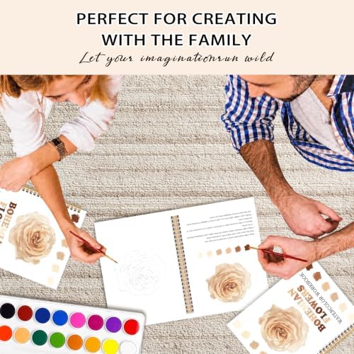 Bohe Flowers Watercolor Workbook, Water Coloring Book, 12 Patterns, 18 Colors Watercolor Paint Set, Boho Floral Watercolor Kit for Beginners, Stress Relief Gifts for Women - Image 6