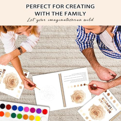 Bohe Flowers Watercolor Workbook, Water Coloring Book, 12 Patterns, 18 Colors Watercolor Paint Set, Boho Floral Watercolor Kit for Beginners, Stress Relief Gifts for Women - Image 6