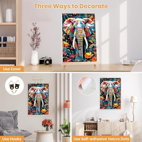 MXJSUA Colorful Floral Elephant Paint by Numbers Kit with Frame for Adults, Animal Easy Beginners Paint by Number on Canvas with Easel, Acrylic Number Painting Craft Gifts for Home Decor, 8x12 inch - Image 2