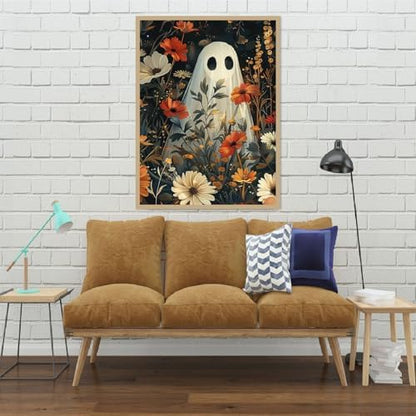 Eiazuiks Halloween Stamping Cross Stitch Kit, Ghost and Flowers Halloween Counting Cross Stitch Kit for Adult Beginners, Full Line DIY Stitching Kit for Home Decor Cross Stitch Patterns 12x16 inches - Image 4