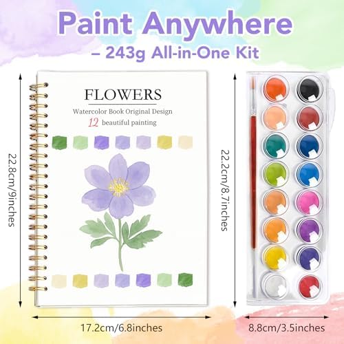 Easy Watercolor Workbook for Beginners - 12 Beautiful Step-by-Step Paintings Water Coloring Book, Includes 16 Watercolors Set, Relaxing Art Projects and Creative Gift for Adults & Teen (Flowers) - Image 4