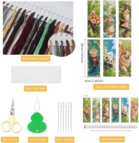 NEGEKFKX 6 Pcs Animal Cross Stitch Bookmark Kit for Adult Beginners - Image 2