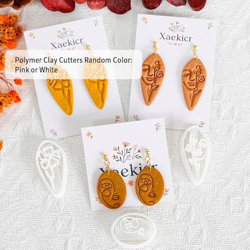 Xaekicr Abstract Face Polymer Clay Cutters Set – 3PCS Clay Earring Cutters with Floral Line Design – Embossed Polymer Clay Molds for DIY Jewelry and Crafts - Image 2