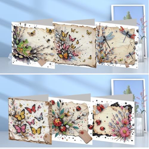 Diamond Art Cards with Envelopes–6PCS DIY Diamond Painting Greeting Cards Kit | Card Making Kit with Bling for Adults & Beginners | Birthday,Holiday & Thank You Cards (Insect Butterfly) - Image 2
