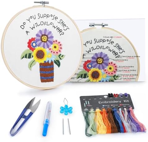BERYA Flowers Embroidery Kit Including Video Step by Step Instructions,Embroidery Hoop,Color Threads and Embroidery Scissors for Beginners-Handmade Needlepoint Kits for Adults by BERYA