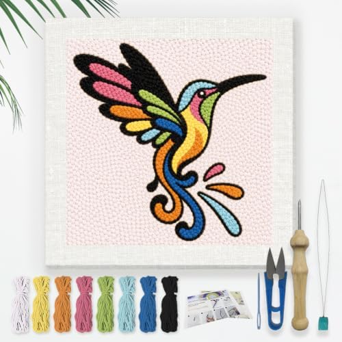 Doodlream Color Hummingbird Punch Needle Kit for Beginner 9.4"x9.4" by Doodlream