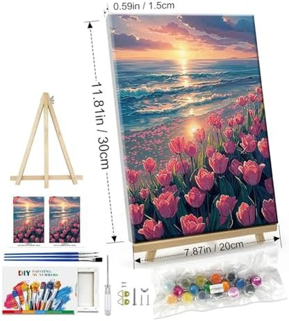 ATDMS Paint by Numbers Kit for Adults with Easel DIY Tulips Adult Paint by Number Kits on Canvas Framed Oil Painting Kits for Wall Hanging Home Room Decor 7.87x11.81 Inch - Image 6