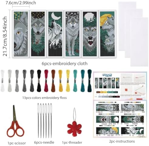 ORIGACH 6 Set Wolf & Forest Cross Stitch Bookmark Kit for Beginner - Image 2