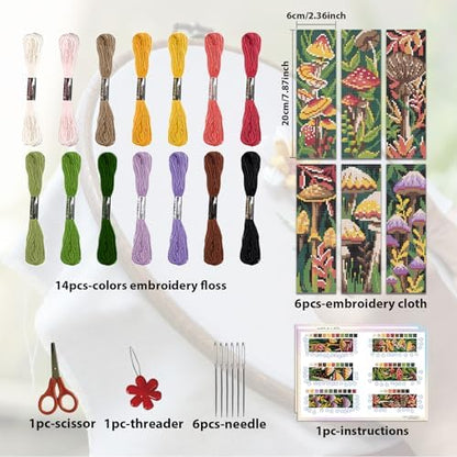 ORIGACH 6 Set Mushroom Plants Cross Stitch Bookmark Kit for Beginner - Image 2