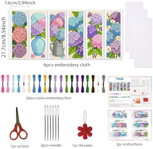 ORIGACH 6 Set Hydrangea Cross Stitch Bookmark Kit for Beginner - Image 2