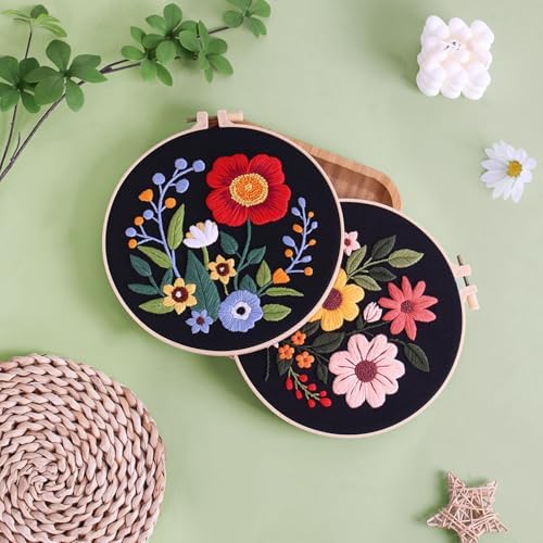 Louise Maelys 3 Pack Floral Embroidery Kit for Beginners, Washable Fabric - Image 5