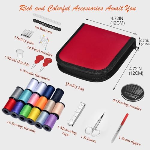 Sewing Kit Gifts for Grandma, Mom, Friend, Traveler, Adults, Beginner, Emergency,Sewing Supplies Accessories with Scissors,Sewing Needles Thimble, Thread,Tape Measure etc (Christmas Red， S) - Image 3