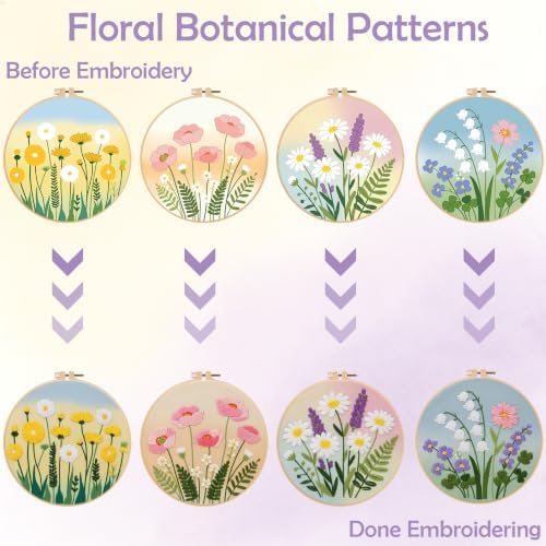 Louise Maelys 4 Pack Watercolor Floral Embroidery Kit for Beginners - Image 3