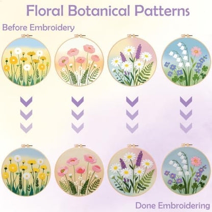 Louise Maelys 4 Pack Watercolor Floral Embroidery Kit for Beginners - Image 3