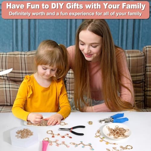 485 Pcs Charms Lip Gloss Keychain Making Kit, DIY Bag Charm Kit Including 40 Key Chain Hooks 30 Extender Chains 212 Gold Charms & Letter 200 Jump Rings 1 Plier and 1 Puncher for Craft Supplies - Image 6