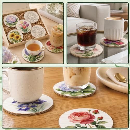 26PCS Wood Coasters Craft Kit 10 Paint You Own Coaster with 16 Pens Wooden Coaster Painting Set for Adults and Beginners Coasters for Drinks Bouquet Painting Crafts Art Supplies (Bouquet) - Image 7