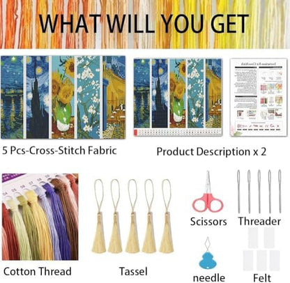 5 Pcs Cross Stitch Bookmark Kit for Adult Beginners Cross Stitch Kits - Image 2