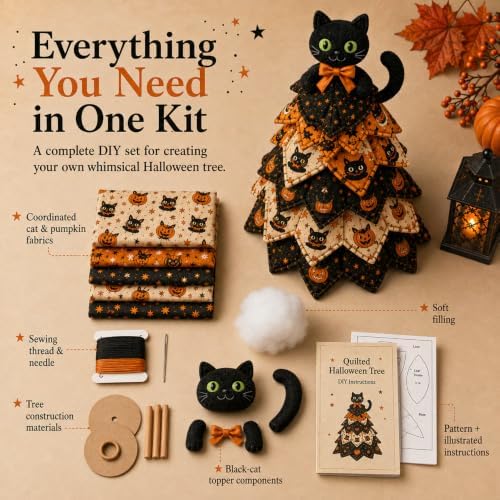 DIY Halloween Quilted Fabric Tree Kit, Pumpkin Harvest Tree Art Kit - Image 7