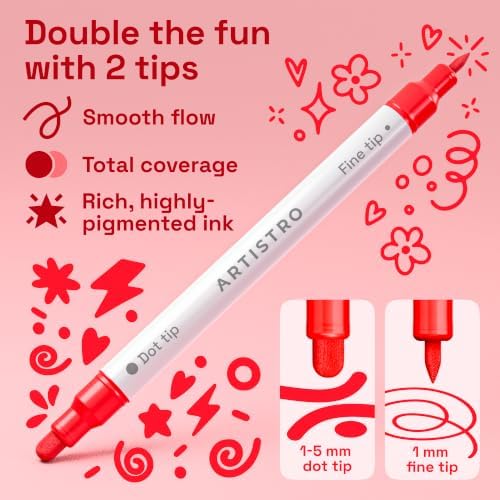ARTISTRO Red Tones Dual-Tip Acrylic Paint Marker Pens - Set of 5 - Image 3