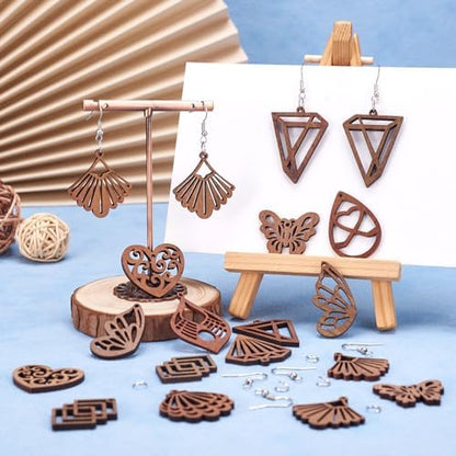Elecrelive Walnut Wood Dangle Earring Making Kit 20Pcs Filigree Cutouts Wood Charms for DIY Bohemian Jewelry Craft Making - Image 3