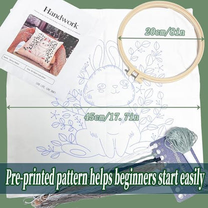 FONNUY Easter Throw Pillow Case Embroidery Kit, Eucalyptus Leaves Happy Rabbit Bunny Stamped Pattern Kits for Audlt Beginners, Hand Works Crafts Throw Pillow Cover, 18 x 18'' (Rabbit 01) - Image 5