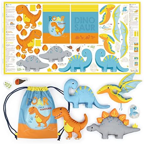kullaloo Sewing kit for Kids Beginners - DIY Craft for Girls & Boys - Cut & Sew Fabric Panel Dinosaur (Dino Friends) by kullaloo
