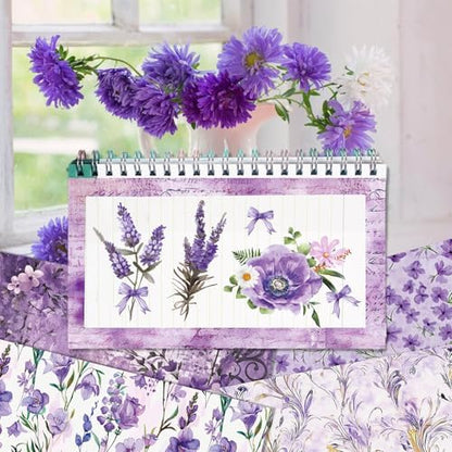 Purple Scrapbook Paper Vintage Flower Pattern Papers Pad 12×12,24 Sheets Double-Sided Spring Purple Floral Scrapbooking CardStock Paper Pad for Holiday Cardmaking DIY Junk Journal Papers. - Image 5