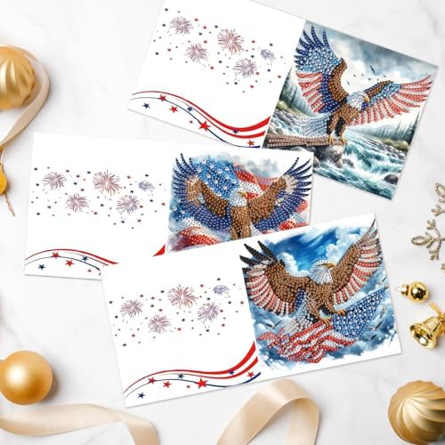 Focart 6-Pack Diamond Painting Greeting Card Kits of Independence Day, Special Shaped Diamonds Painting, DIY Handcraft for Relatives and Friends with Wishes,Unique Design Crafting for Holiday Cards - Image 6