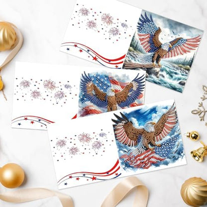 Focart 6-Pack Diamond Painting Greeting Card Kits of Independence Day, Special Shaped Diamonds Painting, DIY Handcraft for Relatives and Friends with Wishes,Unique Design Crafting for Holiday Cards - Image 6