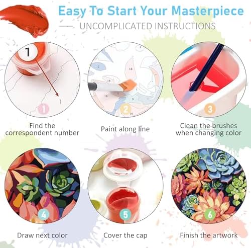 Paint by Numbers Kit for Adults, Succulents DIY Acrylic Canvas Painting Set - Image 6