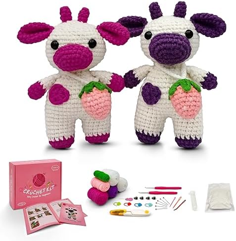 SGIBYN Crochet Kit for Beginners with Video - DIY Strawberry Cow Amigurumi by SGIBYN