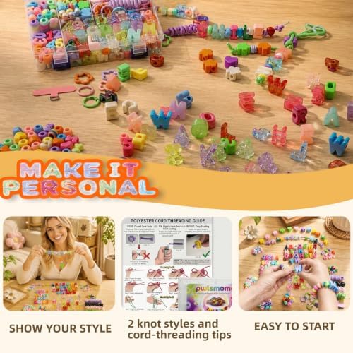 pwlsmomo Large Bubble Letter Beads Keychain Making Kit, 193 PCS Acrylic Bead Set with 2 A-Z Sets, 8 Extra Letters, Number Beads and Large Hole Accents for Bag and Phone Charms（Pastel & Bright） - Image 5