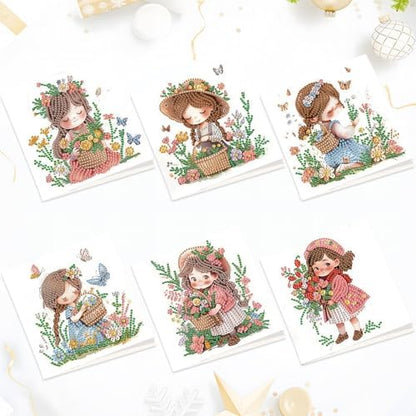 6pcs Diamond Art Painting Kit Greeting Card, Flower Picking Flower Garden 5D DIY Diamond Handmade Holiday Greeting Card with Envelope, Holiday Gift Congratulation by Tontut