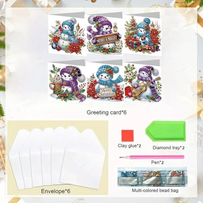 jinglinhh 6pcs Diamond Art Painting Christmas Snowman Poinsettia Greeting Cards with Envelopes, DIY Card Making Kits for Adults, Diamond Art Postcards Christmas Cards Craft Gifts - Image 3