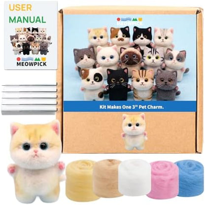 MeowPick Needle Felting Kit, Wool Felting Kit for Beginners Adults, 3 Inch Cute Cat Needle Felting Tools Set, Complete Felting Supplies, DIY Craft for Keychain Car Ornament Gift (Cream) by MEOWPICK