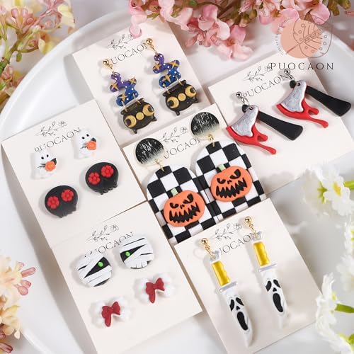 Puocaon Halloween Polymer Clay Cutters - 18 Pcs Horror Ghost Bat Halloween Clay Cutters for Polymer Earrings Jewelry Making Thriller Movie Design - Image 2