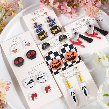Puocaon Halloween Polymer Clay Cutters - 18 Pcs Horror Ghost Bat Halloween Clay Cutters for Polymer Earrings Jewelry Making Thriller Movie Design - Image 2