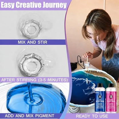 Teexpert Epoxy Resin Kit for Beginners, Resin Kit with Coaster Molds, Silicone Molds Kit, Pigments, Crystal Clear Art Resin, Casting & Coating for DIY Coasters 16 FL.OZ - Image 3