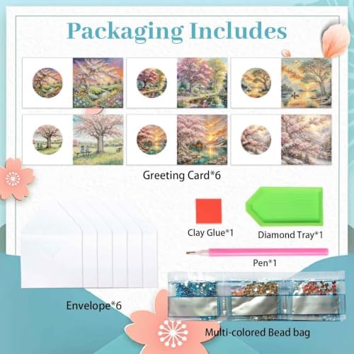 Artiphile DIY Pearl Art Painting Greeting Card Set Crafts Decor 6-Piece Foldable Cards Kit with Envelopes and Tools for Holiday Wishes Adult Crafting Project-Landscape - Image 4