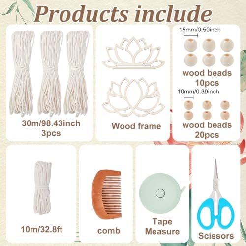 FREEBLOSS 2 Set DIY Macrame Lotus Wall Hanging Kit Macrame Tapestry Wall Hanging with Macrame Frame Lotus Wall Hanging Decor for Living Room Macrame Kit for Beginner with Instruction - Image 2