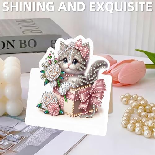 6 Packs Cat and Flowers DIY Diamond Art Greeting Cards with Envelopes Special Shaped 3D Fold Rhinestone Painting Card Handmade Gem Dots Art Kit for Beginner Adult Birthday Holiday Blessing Gift - Image 5