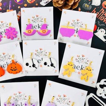 Xaekicr Halloween Polymer Clay Cutters Set – 8Pcs Clay Cutters for Earrings, Pumpkin Skull Witch Hat Molds for DIY Clay Jewelry Making - Image 6