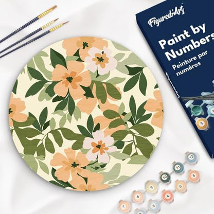 Figured'Art Paint by Numbers Kit for Adults on Wood Slice, 11.8in Diameter - Floral Pattern - Craft Art Painting DIY Canvas by FiguredArt