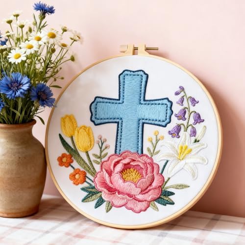 BEUNITONE 4Set Cross and Flowers Pattern Embroidery Kit for Adult Beginners - Image 5